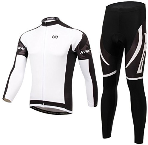 Baymate Unisex Mountain Bike Radfahren Radtrikot Set Lang Ärmel Jacke Hose Winddicht Fahrrad Kleidung Weiß L
