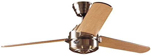 HUNTER FAN Carera, 132 cm, Ventilador de Techo para Interior con Luz, Silencioso, con Cadena y 3 Aspas Reversibles en Arce y Blanco, para Verano o Invierno, Acabado Níquel Cepillado, Modelo 24243