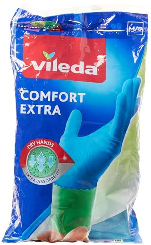 Vileda Comfort und Care Gummihandschuhe mit Kamille Lotion Größe M, 3 Paar