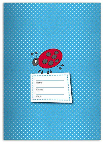 Kartenkaufrausch 16 süße DIN A5 Schulhefte, Schreibhefte mit Marienkäfer, hellblau Lineatur 4 (liniertes Heft)
