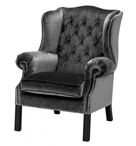 Casa Padrino Luxus Chesterfield Ohrensessel Grau/Schwarz - Sessel Möbel