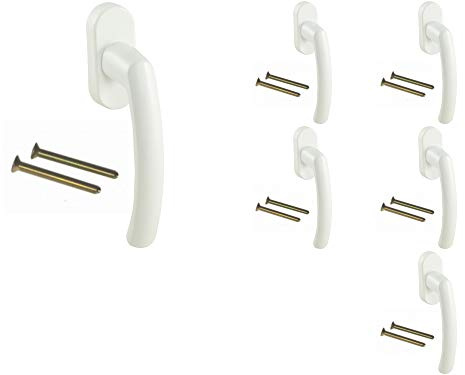 6 Stück Fenstergriff - Türgriff - Aluminium - RAL 9016 weiß - 37 mm Stiftlänge - inkl. 2 Olivenschrauben…