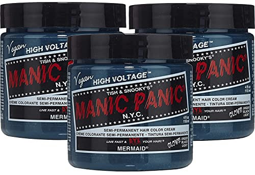 Manic Panic Mermaid Classic Creme, Vegan, Cruelty Free, Blue Semi Permanent Hair Dye 3 x 118ml