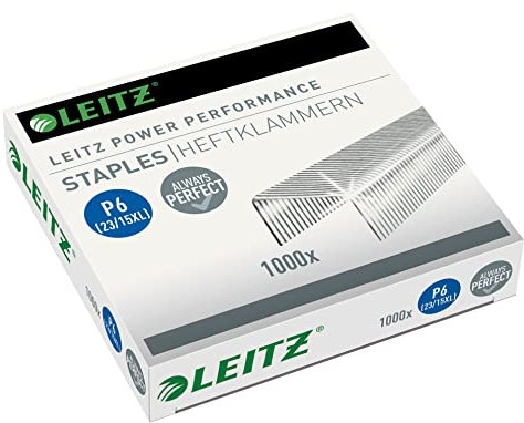 Leitz Power Performance Heavy-Duty Heftklammern P6 (23/15XL), Verzinkt, Box mit 1000 Heftklammern, 55790000