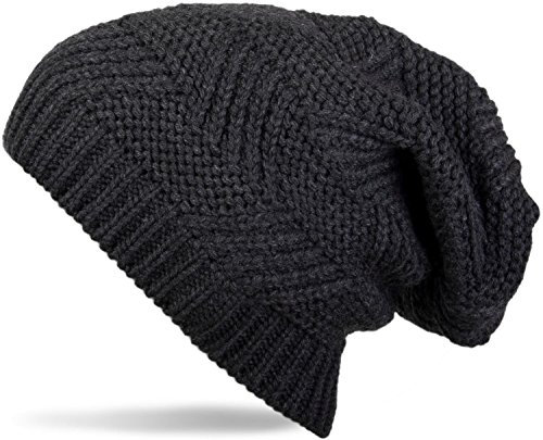 styleBREAKER Unisex Beanie Strickmütze mit Struktur Muster, Mütze gestrickt, Einfarbig Uni Winter 04024017, Farbe:Dunkelgrau