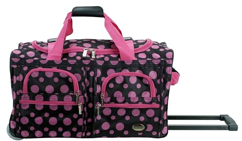 Rockland 22 Polyester Rolling Duffel Bag, Black Pink Dot