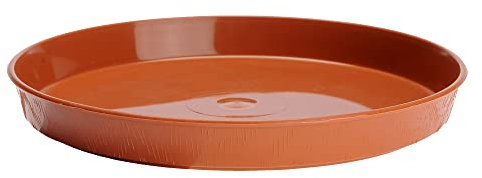 VERDENIA Sottovaso per piante ed erbe aromatiche, in plastica, leggero, stabile, rotondo, in molti colori, struttura in legno, diametro 11 cm, 28 cm, 7243 terracotta