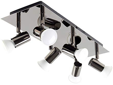 MiniSun | Modern Rectangular Black Chrome 6 Way Adjustable GU10 Ceiling Spotlight | Ceiling Spots, Home Décor & Improvement Essential | Includes 5W LED Bulbs [3000K Warm White] | Mains Wired