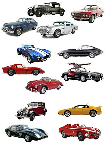 13 Stand Up Classic Vintage Car Edible Wafer Paper Cake Toppers Decorations