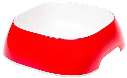 Ferplast Dog Bowls GLAM, Non-Slip Rubber Base, Food and Water Plastic Bowl Easy to Clean, 1,2 Liter, Red