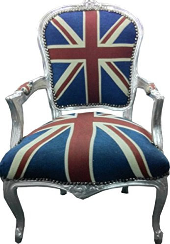 Casa Padrino Barock Salon Stuhl Union Jack Design/Silber