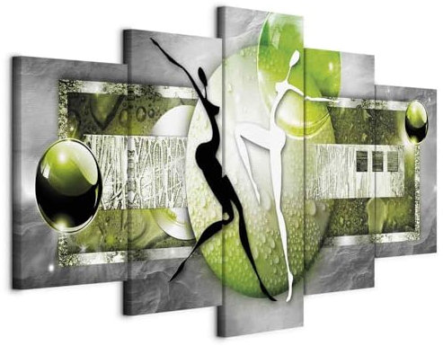 B&D XXL - Tableau décoratif moderne 200x100 cm - Impression sur toile colorée - Décoration murale pour salon et chambre - Cadre en Bois - Vert gris - Abstraction, femme, danse 020101-223