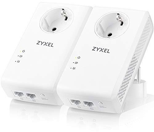 Zyxel 1800 Mbit/s Pass-Through Powerline-Adapter mit Gigabit Ethernet und zwei Ports, kompatibel zu allen gängigen Powerline Adaptern, ideal für NAS-Anwendungen und HD-Streaming, 2er Pack [PLA5456]
