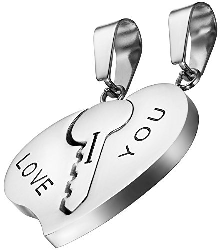 OIDEA Paar Halskette mit Schlüssel Herz Puzzle Anhänger: 2 Stück Silber Halsketten aus Edelstahl Freundschaftskette Schmuck Geschenk für Paare Pärchen Partner