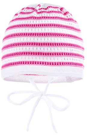 maximo Baby - Mädchen Mütze Strickmütze, Ringel 74572-338100_1, Gestreift, Gr. 45, Mehrfarbig (artikweiss-rosa nelke 123)