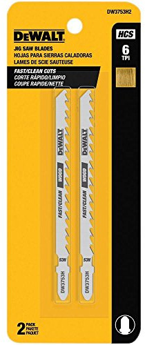 DeWalt 4 6TPI Fast Clean Cut Wood HCS T-Shank Jig Saw Blade (2 Pack) Part No. DW3753H2