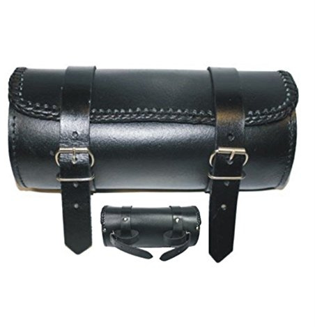 Bikers Gear MOTORCYCLE PU LEATHER BIKERS TOOL ROLL BRAIDED SISSY BAR BAG