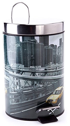 MSV 100458 Poubelle Imprimé New York Inox/Polypropylène 3 L