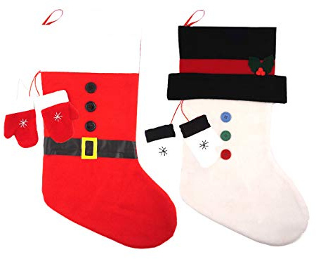 HENBRANDT White Snowman - Large Felt Christmas Stocking With Mittens 50cm x 30cm (1 Supplied)