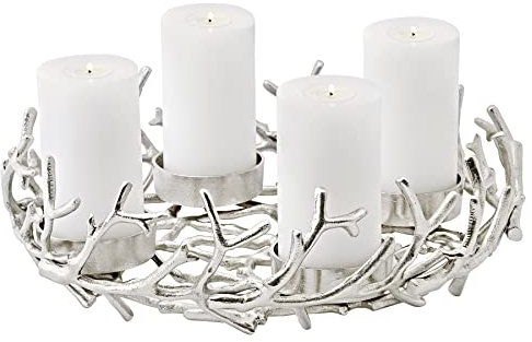 EDZARD Adventskranz Porus, Durchmesser 42 cm, Geweih-Design, Aluminium vernickelt silberfarben, für Kerzen Durchmesser 8 cm, ideal für die Teelichtkerze Cornelius von Edzard