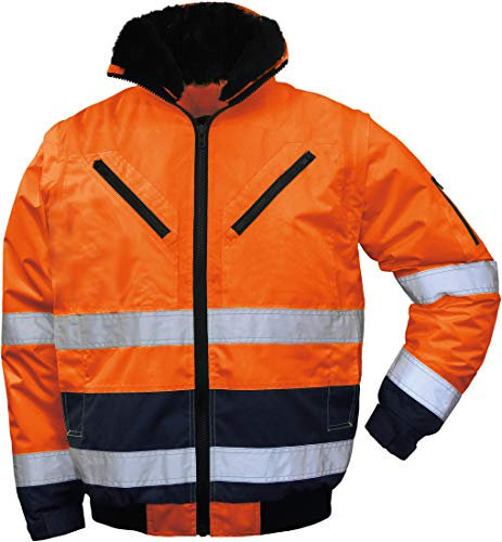 R&K Dienstbekleidung 4 in 1 Warnschutz-Pilotenjacke THOSA, Grösse L, abnehmbare Ärmel, herausnehmbares Fell, wasserdicht, orange