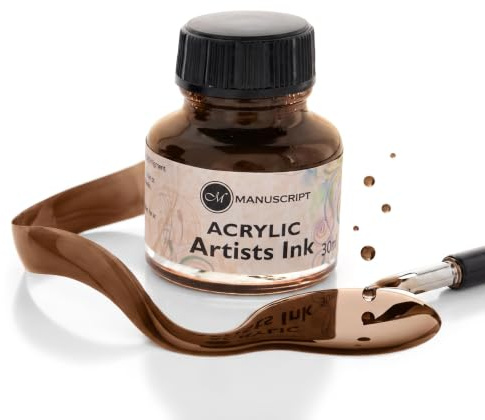 Manuscript Artists Calligraphy Acrylic Dip Pen Ink 30ml Bottle - Sepia