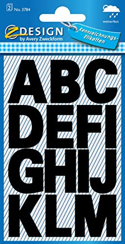 AVERY Zweckform 3784 Buchstaben Aufkleber 30 Stück (Sticker von A-Z, Schriftgröße 25 mm, wetterfeste Folie, selbstklebend, permanent, Alphabet, zum Dekorieren, Gästebuch, Fotoalbum), schwarz
