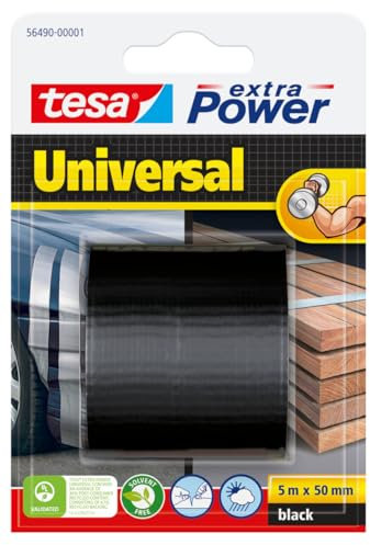 Tesa Extra Power Universale - Nastro Telato per Riparazioni, Fissaggio, Imballaggio, Marcatura e Sigillatura - Nero - 5 m x 50 mm