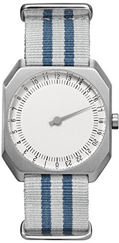 slow Jo 26 - Schweizer Unisex Einzeigerarmbanduhr analoge 24 Stunden Anzeige Silber mit blau/grauem Nylonband