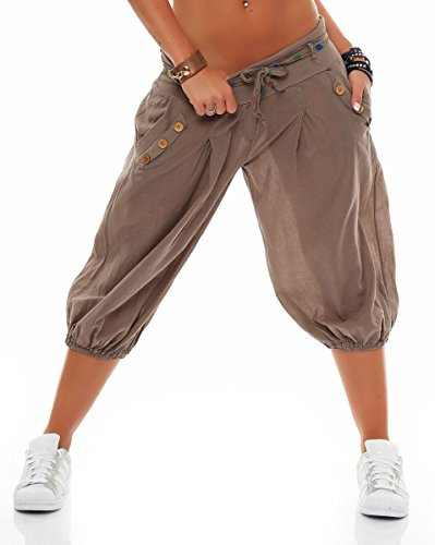 Malito – Damen Haremshose – Pumphose aus Baumwolle – Leichte Stoffhose – Kurze Sommerhose für warme Tage – Aladinhose für Sport und Freizeit 3416 (Fango)