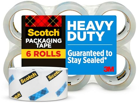 Scotch Heavy Duty Shipping Packing Tape, Clear, Shipping and Packaging Supplies, 1.88 in. x 54.6 yd., 6 Tape Rolls