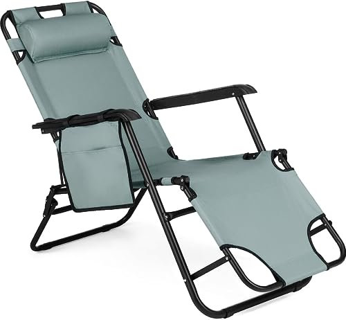 Outtec Chaise longue pliante avec repose-tête et dossier réglables - Chaise de camping - Balcon - Fauteuil de jardin - Repose-pieds - Chaise de camping - Graphite