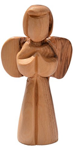 Junker Kirchenbedarf Skulptur Engel - Statue aus Olivenholz - Engel handgeschnitzt in Bethlehem, 9cm