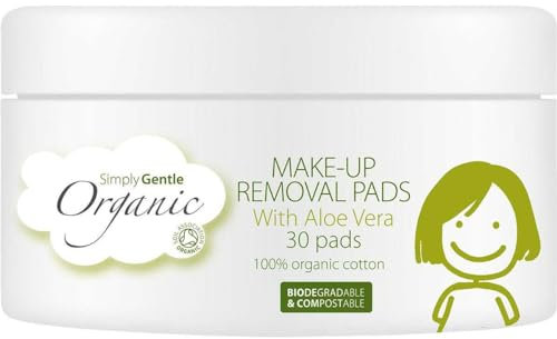 Simply Gentle Organic, Facial Cleansing Pads, with Aloe Vera - 100% Organic Cotton - Gently and Effectively Remove Makeup and Waterproof Eye Makeup - 30 Pieces
