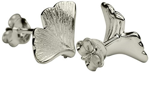 SILBERMOOS Damen Ohrstecker Blatt Ginkgo matt Sterling Silber 925 Ohrringe
