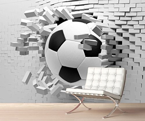 StickersWall Giant Football through the Wall Effect Wall Mural Photo Wallpaper Picture Self Adhesive 1100 (342cm(W) x 242cm(H))