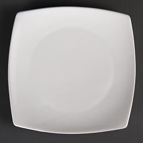 Olympia Whiteware Rounded Square Plates 185mm Porcelain, White (Pack of 12) | Fully vitrified for heat and shock resistance, featuring strengthened rolled edges to protect against chips in busy settings.