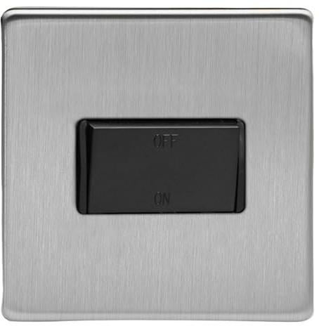 Varilight Fan Isolator Switch - Screwless Brushed Steel With Black Rocker, XDSFIBS