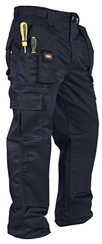 Lee Cooper LCPNT206 Workwear Mens Multi Pocket Easy Care Heavy Duty Knee Pad Pockets Safety Work Cargo Trousers Pants, Black, 36W/31L