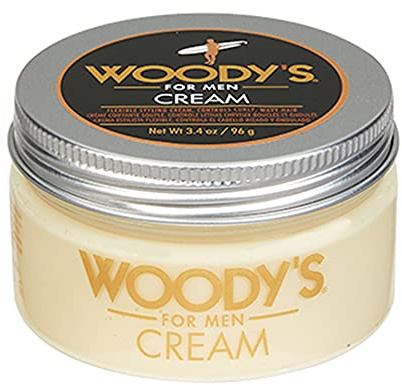 Woody's Styling Cream for Men, Flexible Styling Cream, Controls Curly and Wavy Hair, Water-Soluble with a Healthy Shine Finish, Adds Volume and Thickness, contains Fibroin, Compact-size, 3.4 oz. 1-pc