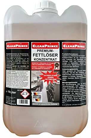 10 Litre Bidon cleanprince Premium Dégraissant Concentré Graisse Solveur Fettkiller Entfetter Gastro Goo Gastronomier Huile Bouchers Cuisines Professionnelles Sol Nettoyage Abattoirs Cantine Bistros