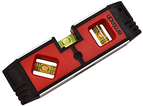 Amtech - Mini Magnetic Level, 3 Vials with V-Groove, Hands-Free on Metal, for Pipes, Shelves and Tight Spaces, 150 mm / 6 in