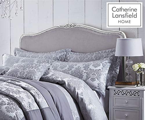 Catherine Lansfield Damask Jacquard Quilted Pillow sham Pair Silver Grey