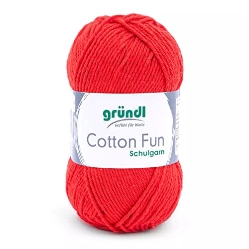 Gründl Cotton Fun Strickgarn/ Häkelgarn (weiches Garn aus 100% Baumwolle , OEKO-TEX zertifiziert, 50 g/115 m, Nadelstärke: 3-4, 1 Knäuel á 50 g), Signalrot