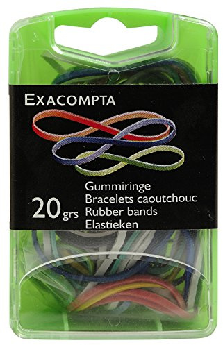 Exacompta 14747E 20g Packung Gummiringe bunt farbig sortiert in praktischer Aufbewahrungsbox Gummiband elastische Ringe Gummis Haushalts Gummi