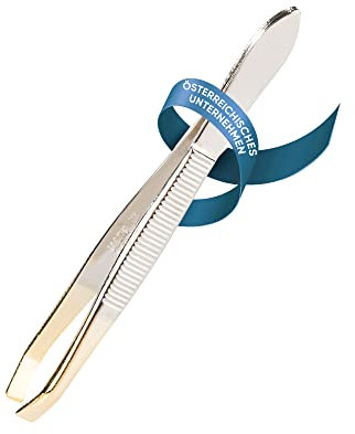 REMOS Pinzette mit gekröpfter, gerader & vergoldeter Spitze 8 cm