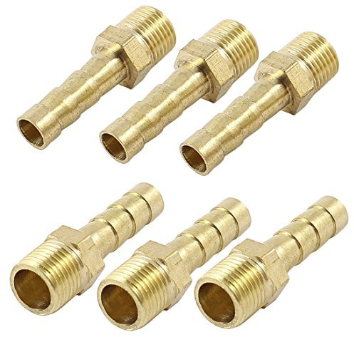 sourcingmap 6pcs Raccord Cannelé Laiton 6mm Tuyau Barb à 1/8 PT Mâle Fileté Rapide Connecteur