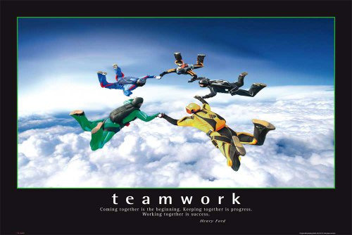 Motivational - Teamwork Fallschirmspringen Skydiving Motivationsposter Plakat Druck - Grösse 91,5x61 cm + 1 Ü-Poster der Grösse 61x91,5cm