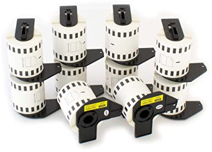 vhbw 10x Etiketten-Rolle mit Halter 62mm x 15,24m (1 Etikette) kompatibel mit Brother PT QL-500, QL-500A Etiketten-Drucker - Premium