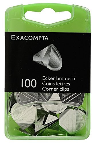 Exacompta 14763E 100er ZickZack Klammern 30x40mm Eckklammern aus Aluminium in praktischer Aufbewahrungsbox